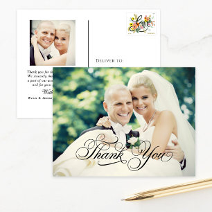 Black Calligraphy Script Bröllop Photo Tack Vykort