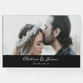 Black Calligraphy Script Photo Bröllop Gästböcker