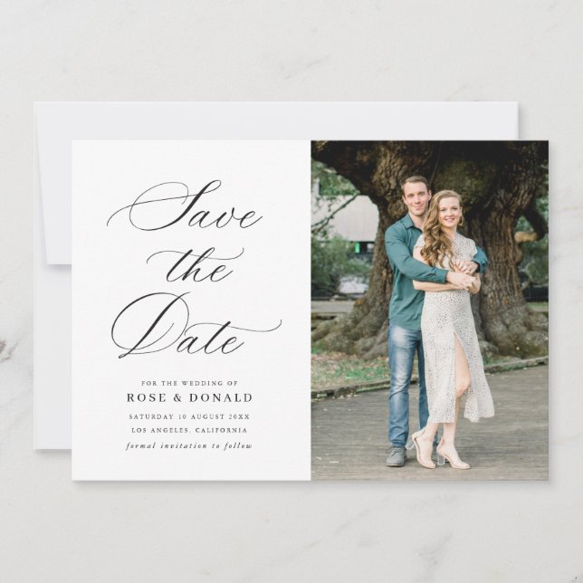 Black calligraphy script wedding save the date inbjudningar (Framsida)