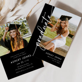 Black Calligraphy Student Studentfest Inbjudningar