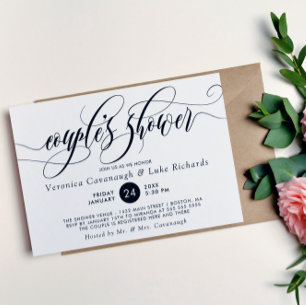 Black Calligraphy Swirls Couple Shower Inbjudningar