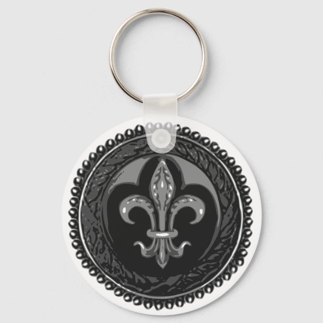 Black Cameo Fleur de lis Nyckelring (Framsida)