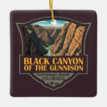 Black Canyon the Gunnison National Park Art Julgransprydnad Keramik<br><div class="desc">Svart Canyon av Gunnison-vektorns teckningsdesign. Parken omger en del av en djup,  brant buken som genom Preambrian sten korsas av Gunnison River. Vildlivet omfattar hjort,  älg och guldörn.</div>