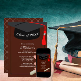 Black Cap Diploma Simple Studentfest Brown Inbjudningar