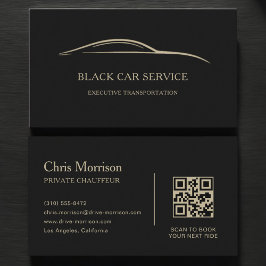 Black Car Service QR Code Black & Gold Visitkort