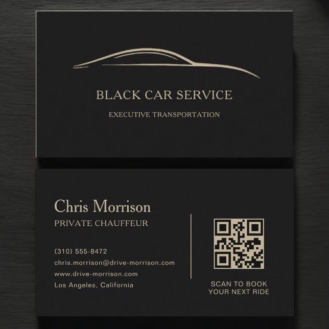 Black Car Service QR Code Black & Gold Visitkort (Skapare uppladdad)