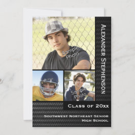 Black Carbon Fiber 3 Photo Boys Studenten Inbjudningar