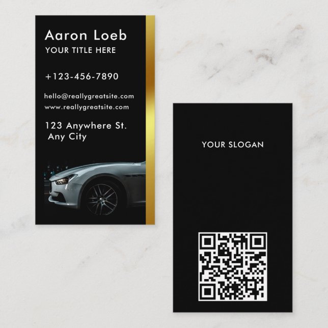 Black Carbon Fiber Guld Luxury Car Hire Chauffeur Visitkort (Fram/baksida)