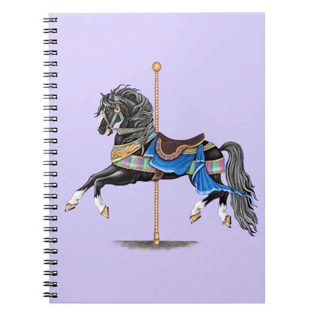 Black Carousel Horse Anteckningsbok Med Spiral (Framsidan)