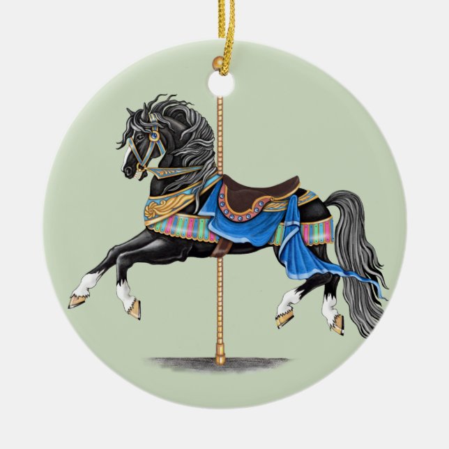 Black Carousel Horse Julgransprydnad Keramik (Framsidan)