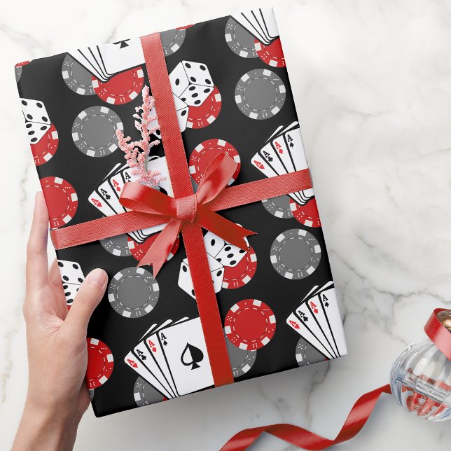 Black Casino Poker Party Wrapping Papper Presentpapper (Casino Poker Wrapping Paper)