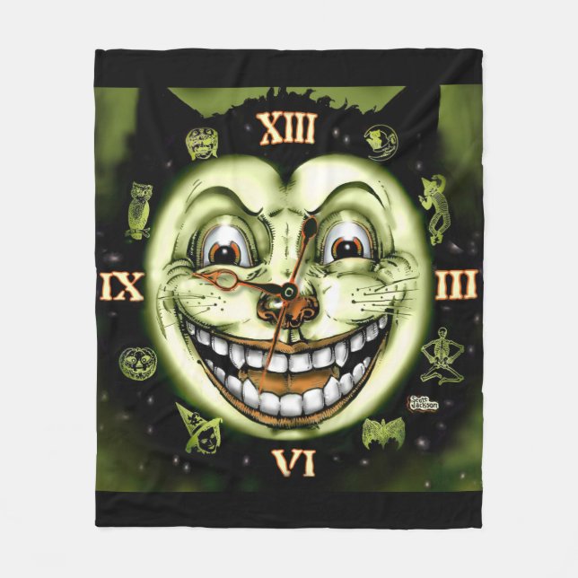 Black Cat 13 Clock Halloween Fleecefilt (Framsidan)