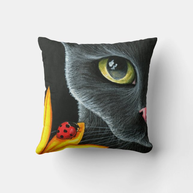 Black Cat 510 ladybug-gult blomma Kudde (Baksida)
