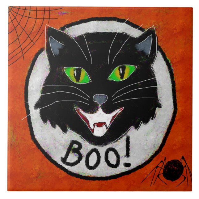 Black Cat Abstrakt Halloween Art Kakelplatta (Framsidan)