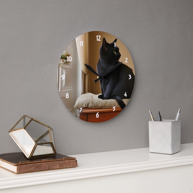 Black Cat Acrylic Wall Clock Stor Klocka (Kontor)