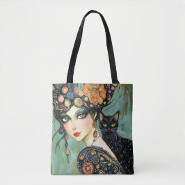 Black Cat and Beresh Woman Tote Bag Tygkasse