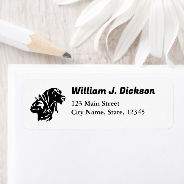 black cat and dog faces with personalized name returadress etikett (Insitu)