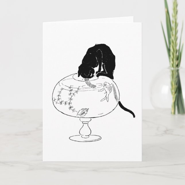 Black Cat and Goldfish, Alexandre Steinlen Kort (Framsida)