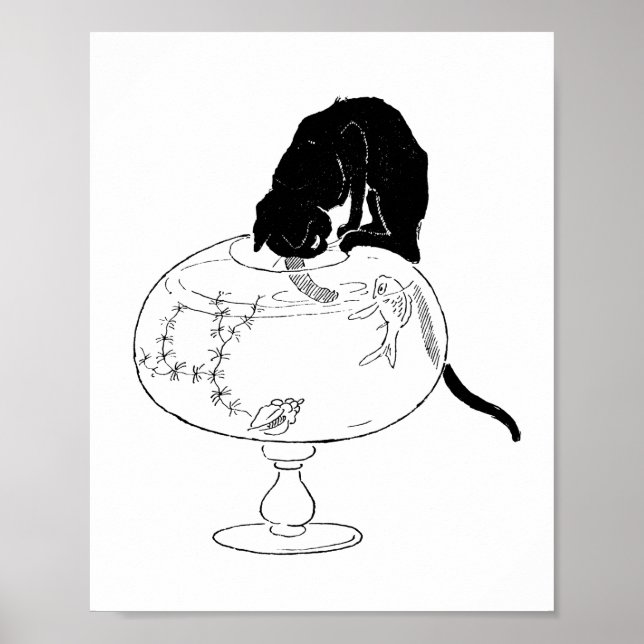 Black Cat and Goldfish, Alexandre Steinlen Poster (Framsidan)