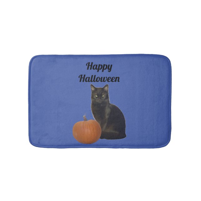 Black Cat and Pumpkin Happy halloween Blue Badrumsmatta (Framsidan)