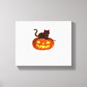 Black Cat and Pumpkin - Spooky Halloween Magic Cla Canvastryck