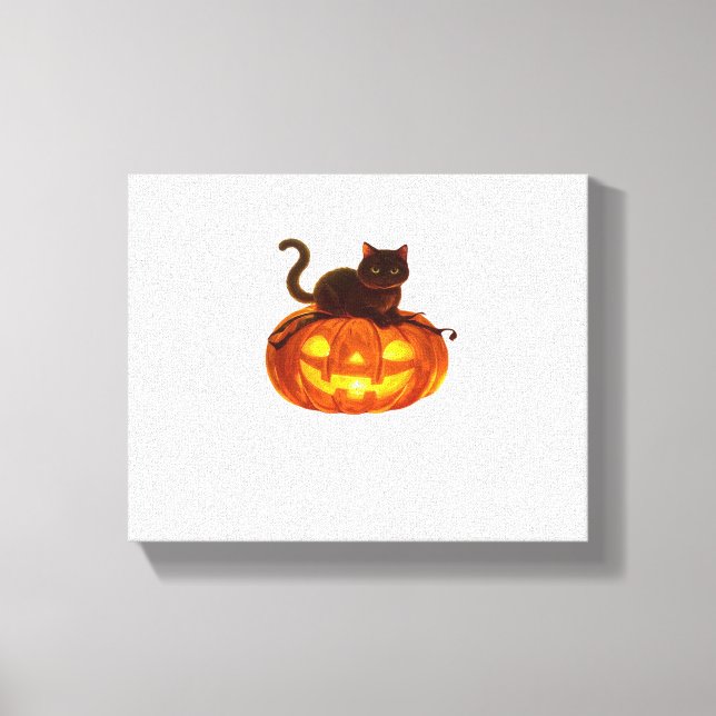 Black Cat and Pumpkin - Spooky Halloween Magic Cla Canvastryck (Framsida)