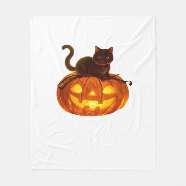 Black Cat and Pumpkin - Spooky Halloween Magic Cla Fleecefilt (Framsidan)