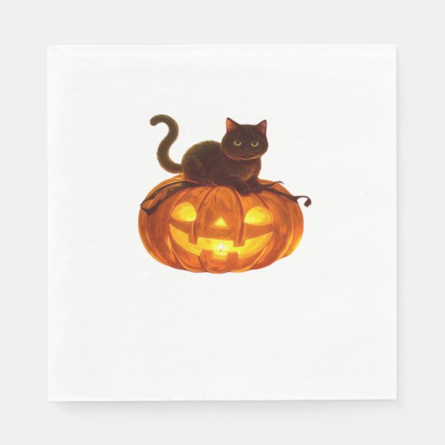 Black Cat and Pumpkin - Spooky Halloween Magic Cla Pappersservett (Framsidan)