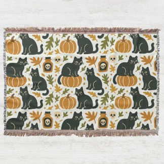 Black Cat and Pumpkin Woven Filt