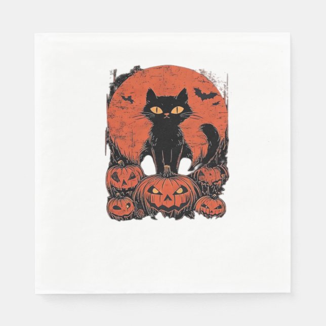Black Cat and Pumpkins - Halloween T-Shirt Art Cla Pappersservett (Framsidan)