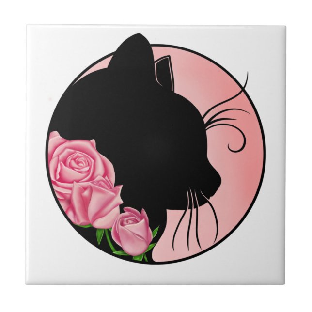 Black cat and roses kakelplatta (Framsidan)