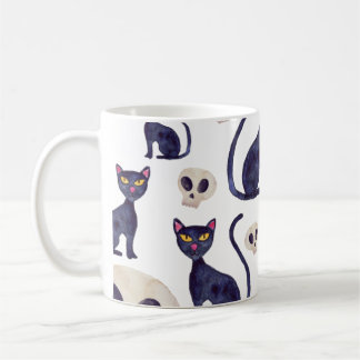 Black Cat and Skull Design Halloween Kaffemugg
