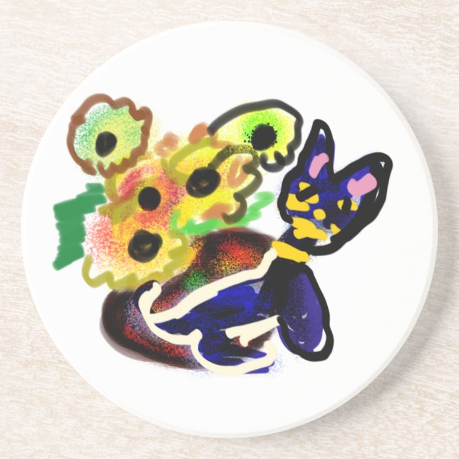 Black Cat and Sunflowers  Underlägg (Framsidan)