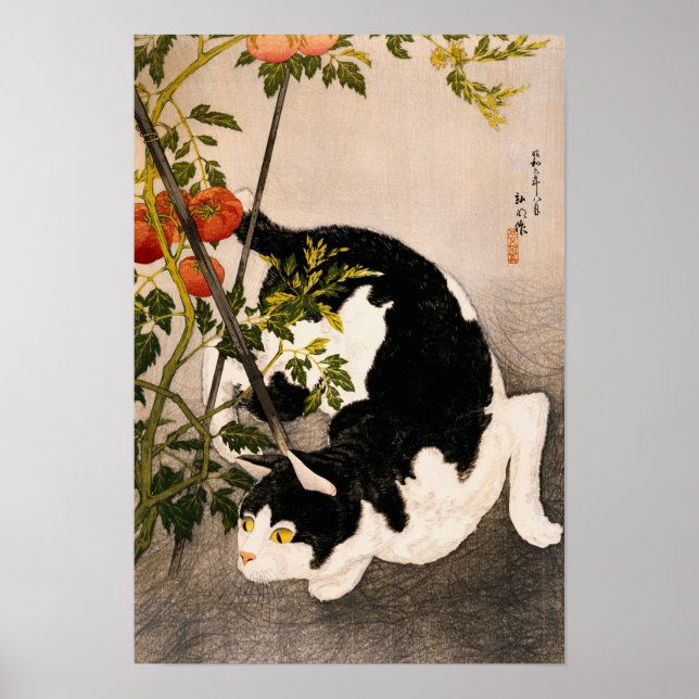 Black Cat and Tomato Plant av Takahashi Hiroaki Poster (Framsidan)