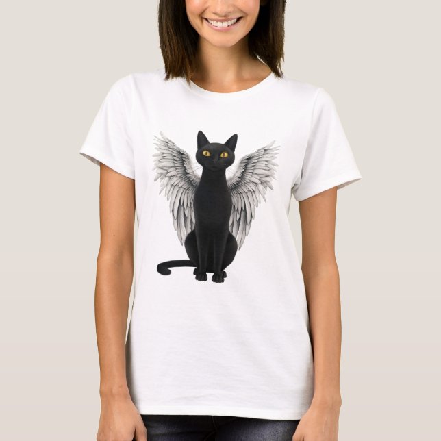Black Cat Angel Vingar T Shirt (Framsida)