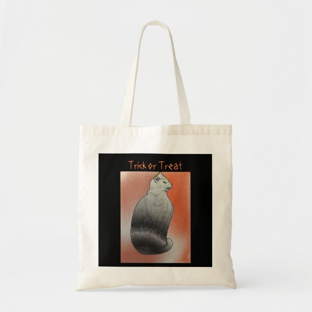 Black Cat Anpassade Halloween Tote Bag Tygkasse (Framsidan)