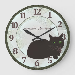Black Cat-Anpassningsbar Stor Round Wall Clock Stor Klocka