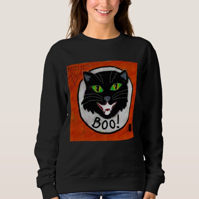 Black Cat Ansikte Abstrakt Halloween Art till Bära T Shirt (Framsida)