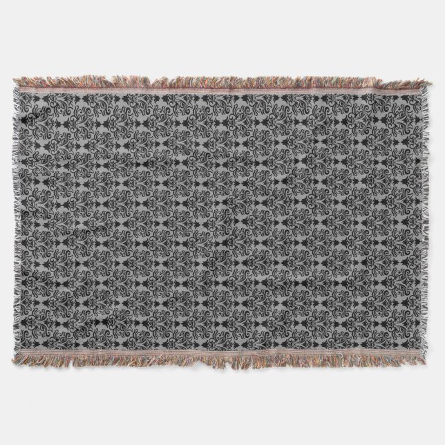 Black Cat Ansikte Damask Pattern Blanket Mysfilt (Framsidan)