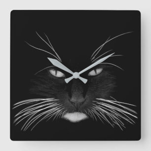 Black Cat Ansikte Fyrkantig Klocka