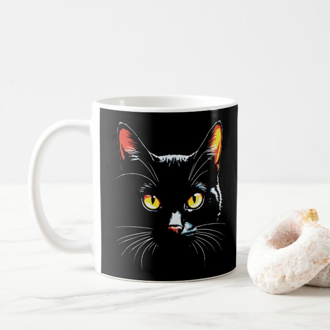Black cat Ansikte Kaffemugg (Med munk)
