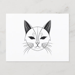 Black Cat Ansikte Line Art Vykort
