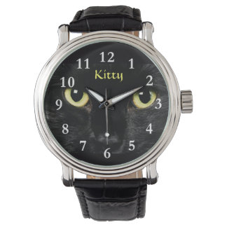 Black Cat Ansikte Wrist Watch Black Vintage Leathe Armbandsur