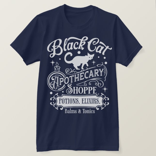 Black Cat Apothecary Halloween T Shirt (Design framsida)