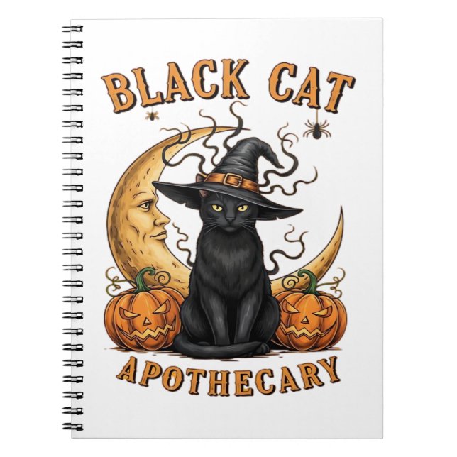 Black Cat Apothecary - Halloween Witchy Måne & Pum Anteckningsbok (Framsidan)