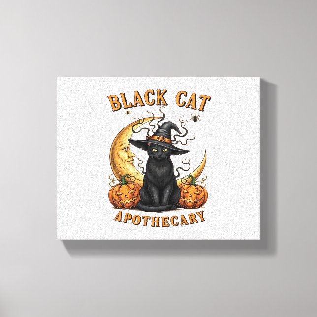 Black Cat Apothecary - Halloween Witchy Måne & Pum Canvastryck (Framsida)