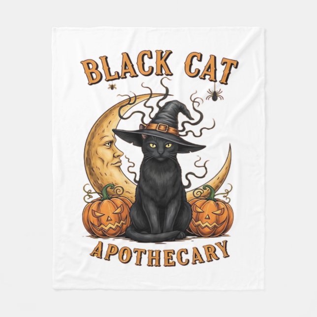 Black Cat Apothecary - Halloween Witchy Måne & Pum Fleecefilt (Framsidan)