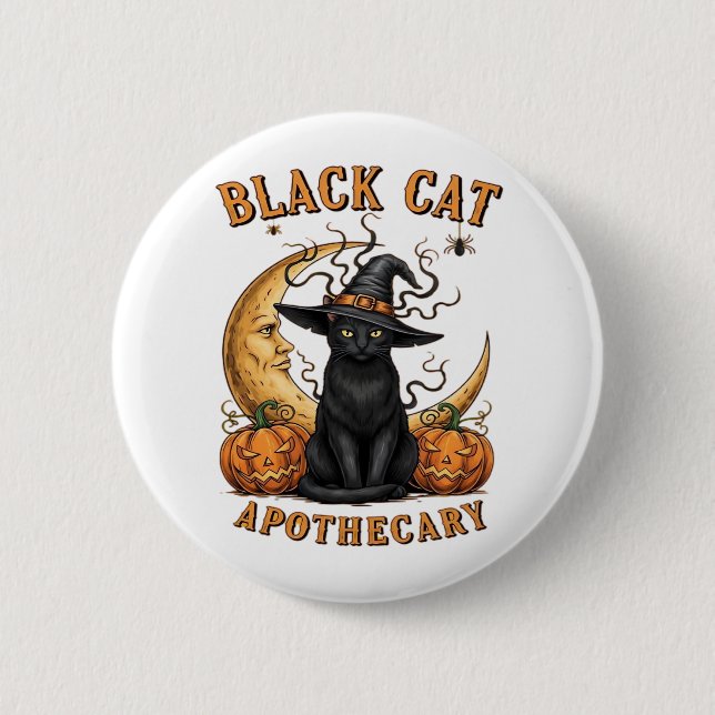 Black Cat Apothecary - Halloween Witchy Måne & Pum Knapp (Framsida)