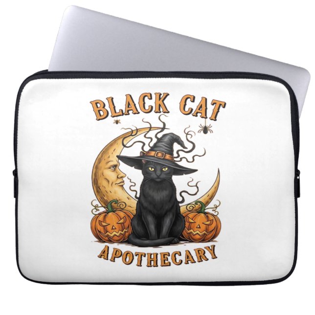 Black Cat Apothecary - Halloween Witchy Måne & Pum Laptop Fodral (Framsidan)