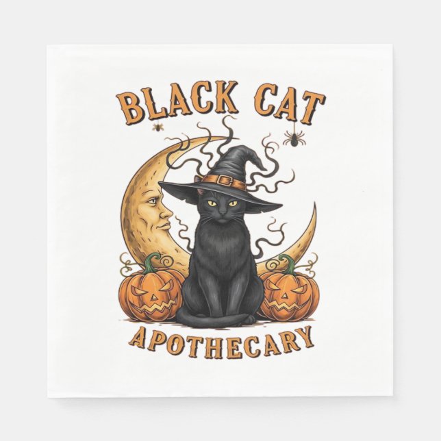 Black Cat Apothecary - Halloween Witchy Måne & Pum Pappersservett (Framsidan)